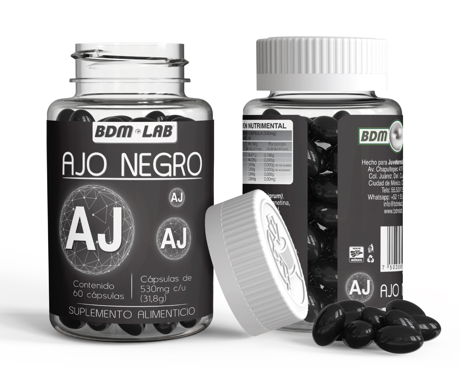 Foto 3 pulgar | Ajo Negro Bdmlab Frasco de 60 Cápsulas