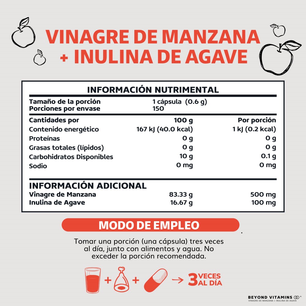 Foto 6 pulgar | Vinagre de Manzana, Inulina de Agave, Vitaminas Suplemento Alimenticio Beyond Vitamins 150 Cápsulas