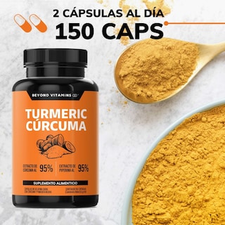 Foto 2 | Turmeric Cúrcuma con Extracto de Raíz de Cúrcuma, Pimienta Negra y Vitaminas Suplemento Alimenticio Beyond V