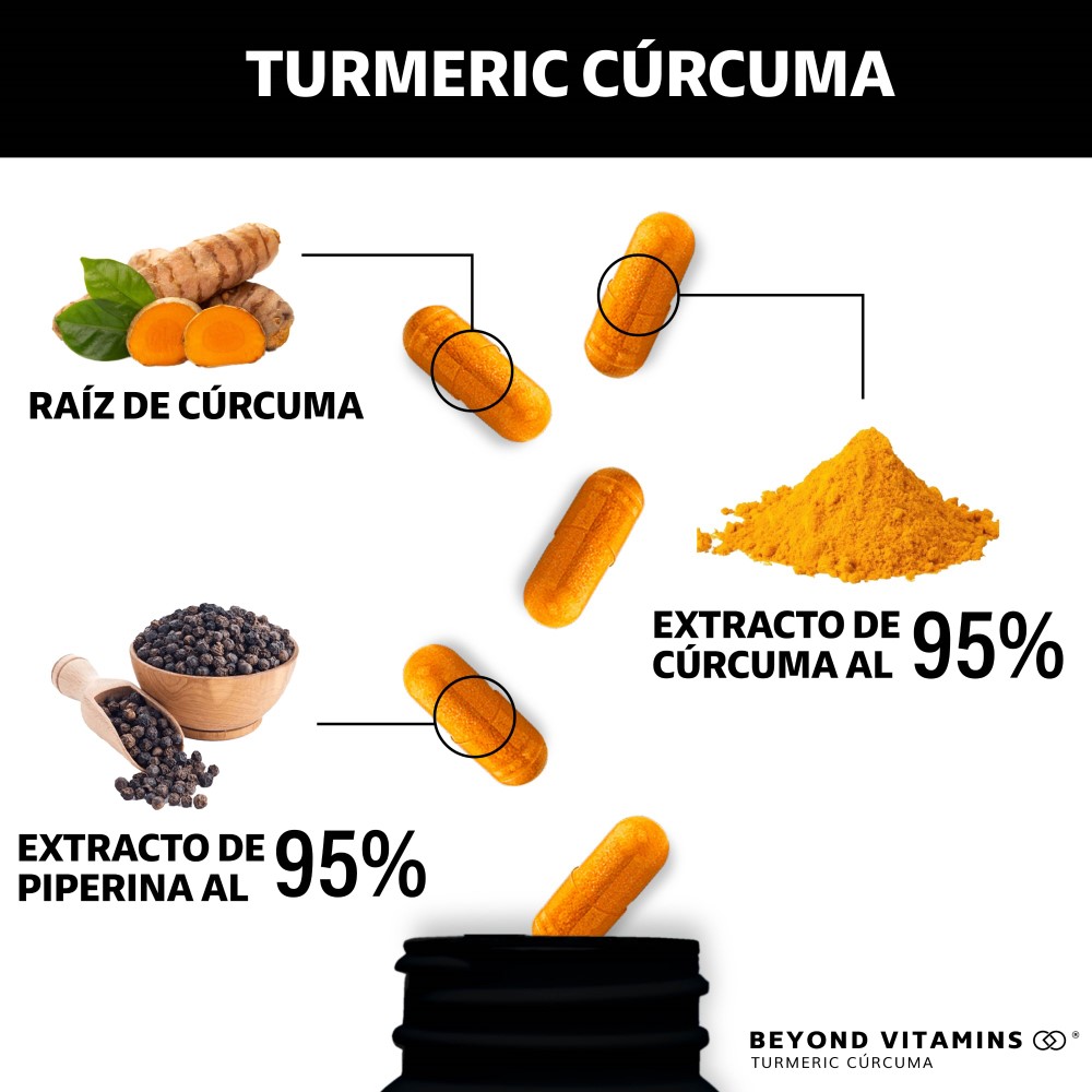 Foto 3 | Turmeric Cúrcuma con Extracto de Raíz de Cúrcuma, Pimienta Negra y Vitaminas Suplemento Alimenticio Beyond V