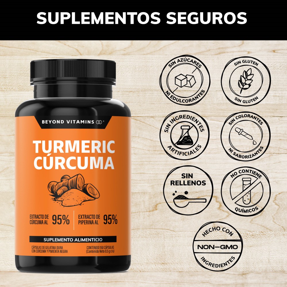 Foto 5 pulgar | Turmeric Cúrcuma con Extracto de Raíz de Cúrcuma, Pimienta Negra y Vitaminas Suplemento Alimenticio Beyond V