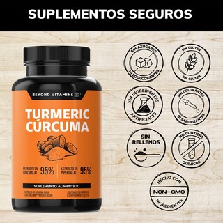 Foto 4 | Turmeric Cúrcuma con Extracto de Raíz de Cúrcuma, Pimienta Negra y Vitaminas Suplemento Alimenticio Beyond V