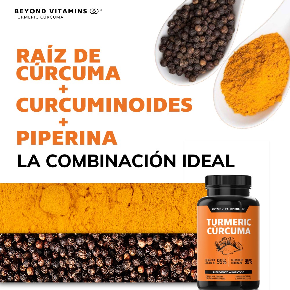 Foto 6 | Turmeric Cúrcuma con Extracto de Raíz de Cúrcuma, Pimienta Negra y Vitaminas Suplemento Alimenticio Beyond V