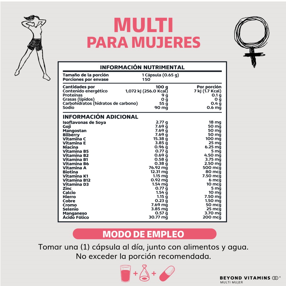 Foto 5 | Multivitamínico para Mujeres Beyond Vitamins MULTI-WOMEN-150 con 24 Ingredientes y Vitaminas 150 Cápsulas