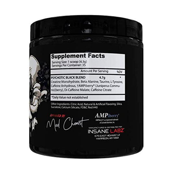 Foto 3 pulgar | Pre Entreno Psychotic Black Insane Labz Oxido Nítrico 35 Servicios Fruit Punch