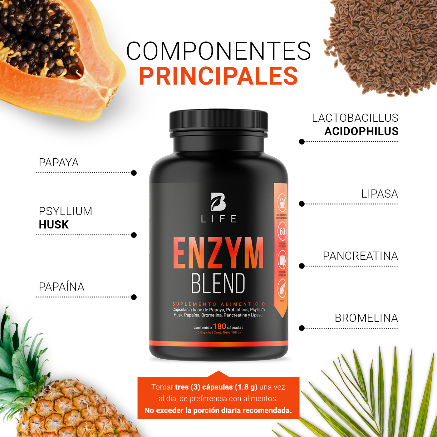 Foto 5 pulgar | Suplemento Alimenticio B Life Enzym Blend 180 Cápsulas