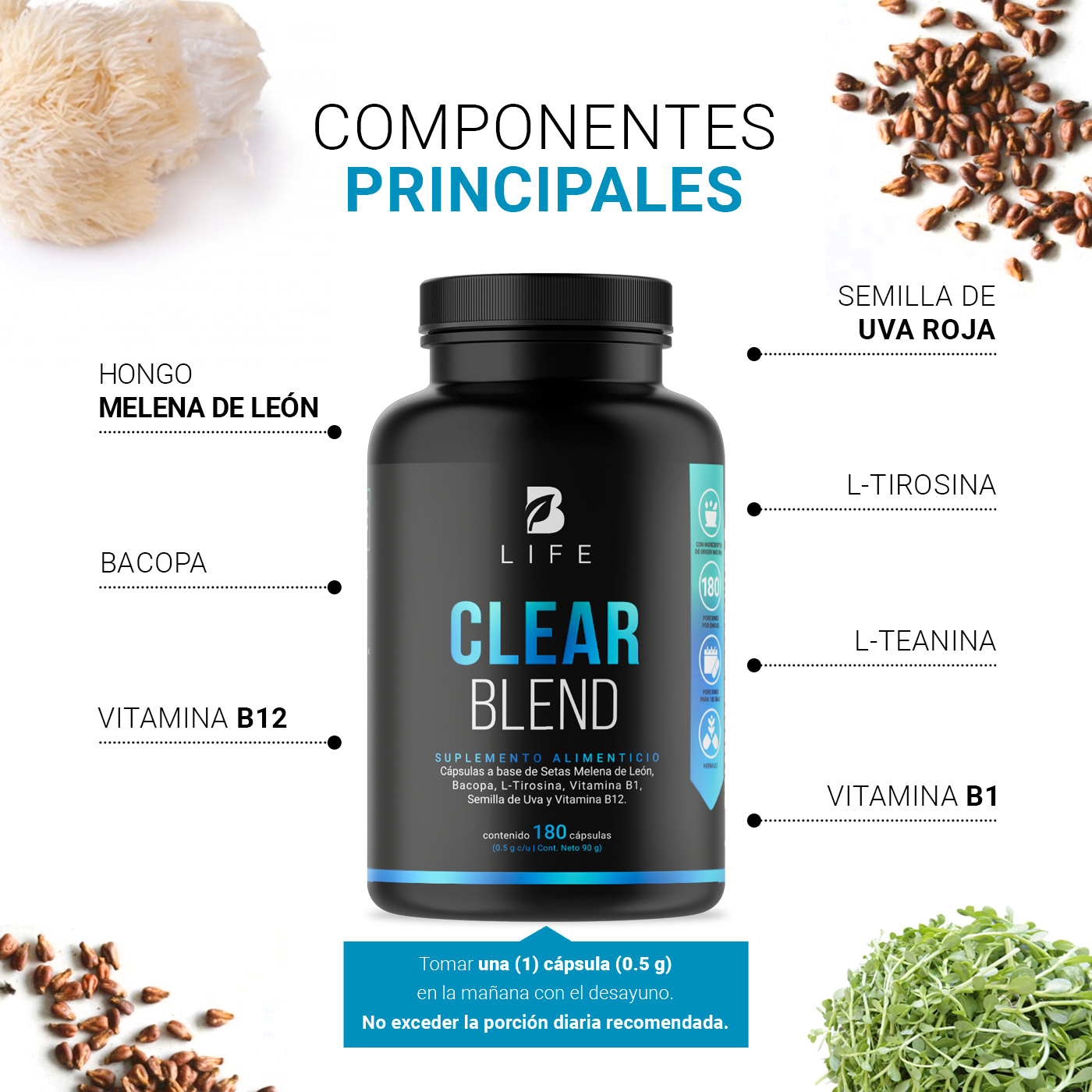 Foto 4 | Nootropico, Concentración Claridad Mental B Life.