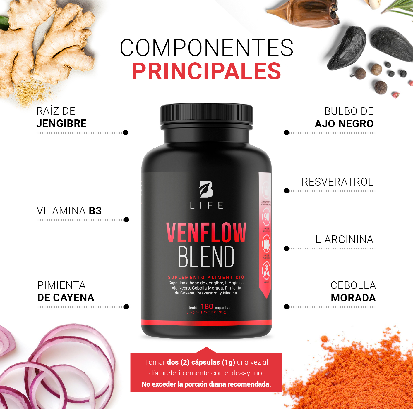 Foto 5 pulgar | Venflow Blend de 180 Cápsulas Ingredientes Naturales. Venflow Blend B Life