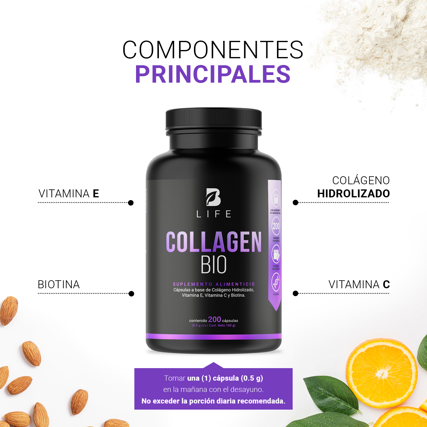 Foto 5 pulgar | Biotina Colágeno y Vitamina E B Life 200 Capsulas