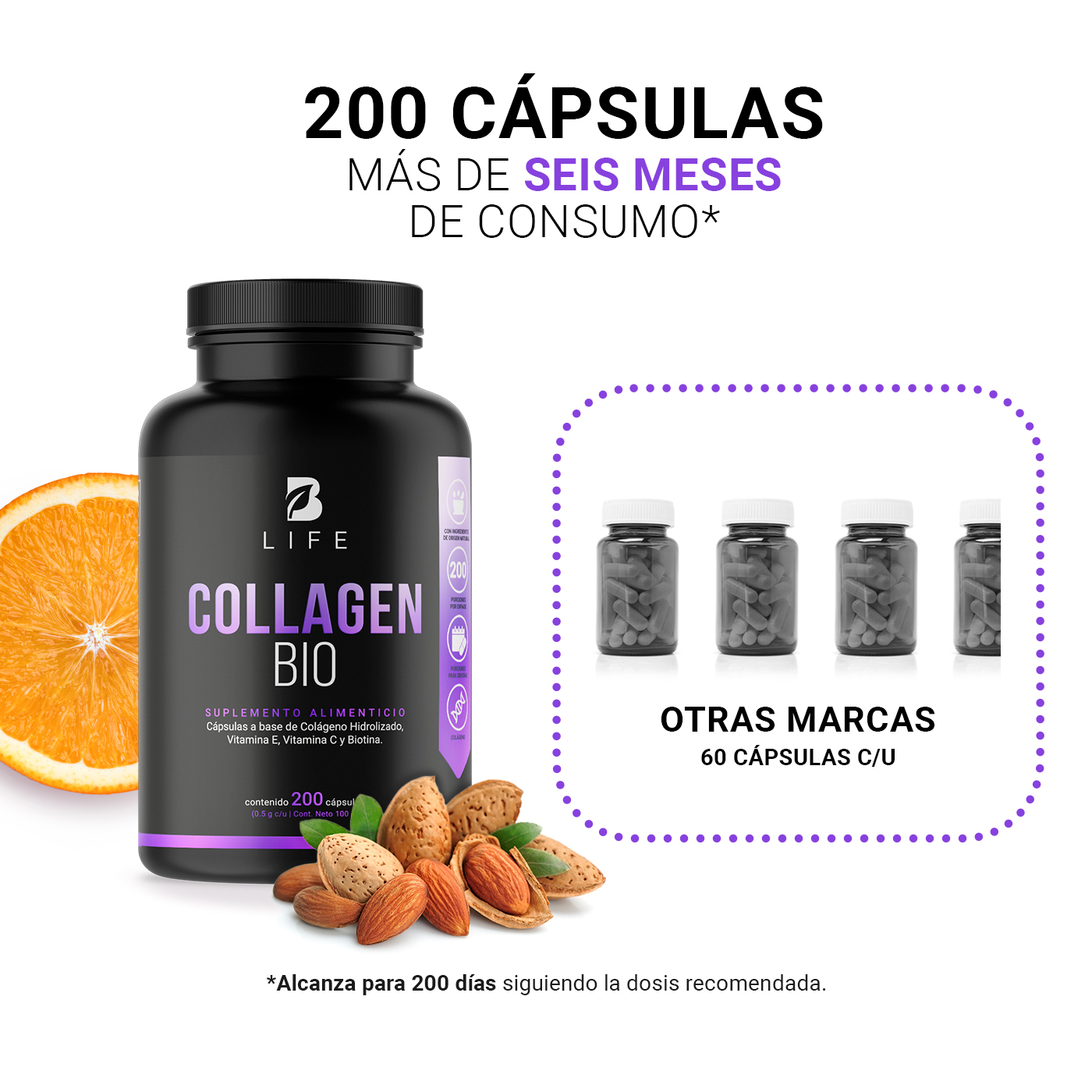 Foto 6 pulgar | Biotina Colágeno y Vitamina E B Life 200 Capsulas