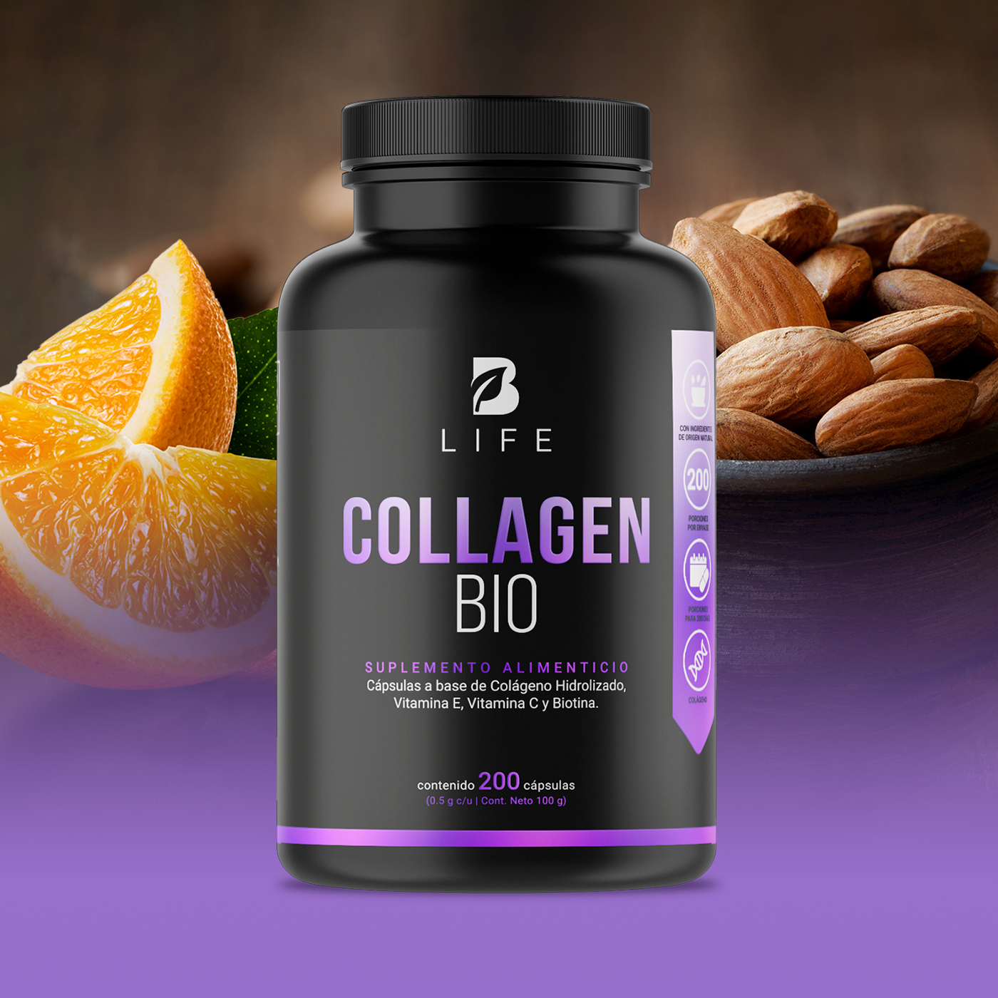 Foto 9 pulgar | Biotina Colágeno y Vitamina E B Life 200 Capsulas