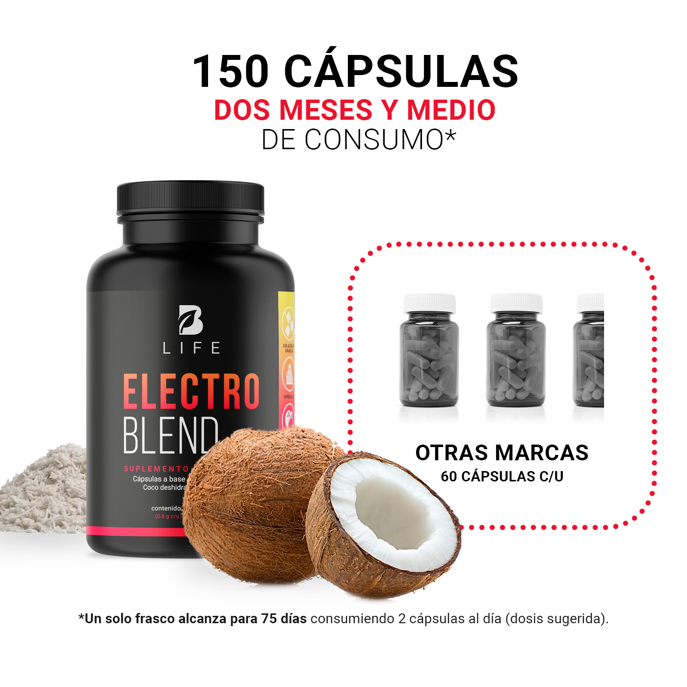 Foto 5 pulgar | Electrolitos con Polvo de Agua de Coco B Life 150 Cápsulas