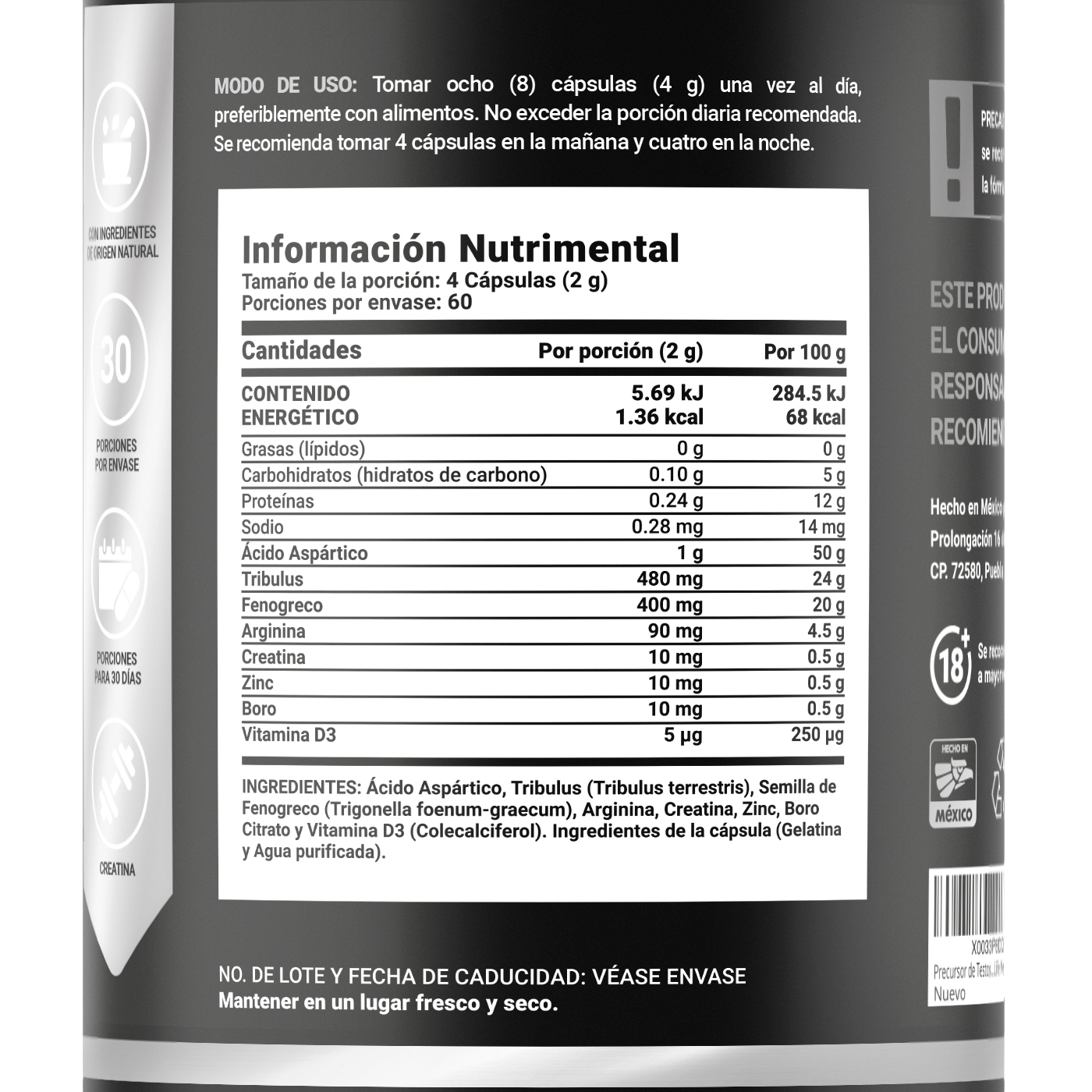 Foto 3 pulgar | Fórmula Platinum para Hombre 240 Cápsulas con 500 mg Ingredientes naturales Mens T Platinum B Life