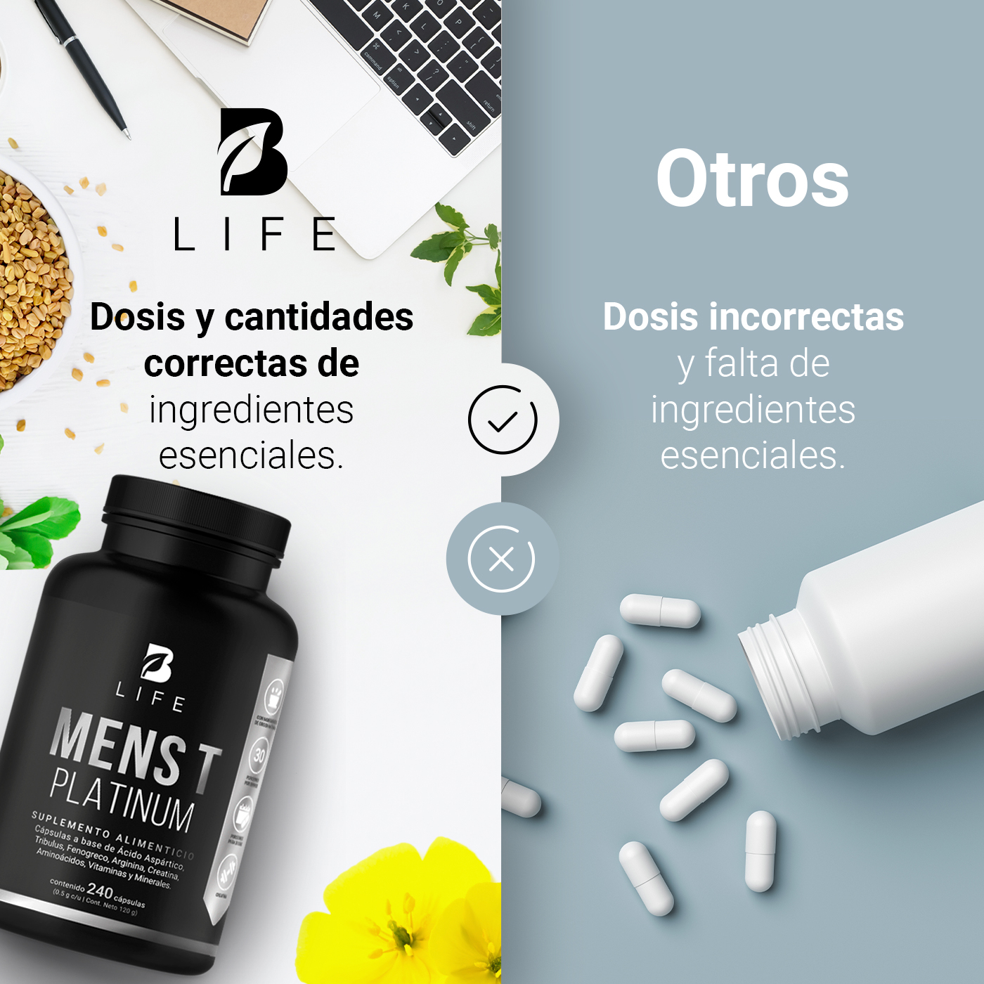 Foto 7 pulgar | Fórmula Platinum para Hombre 240 Cápsulas con 500 mg Ingredientes naturales Mens T Platinum B Life