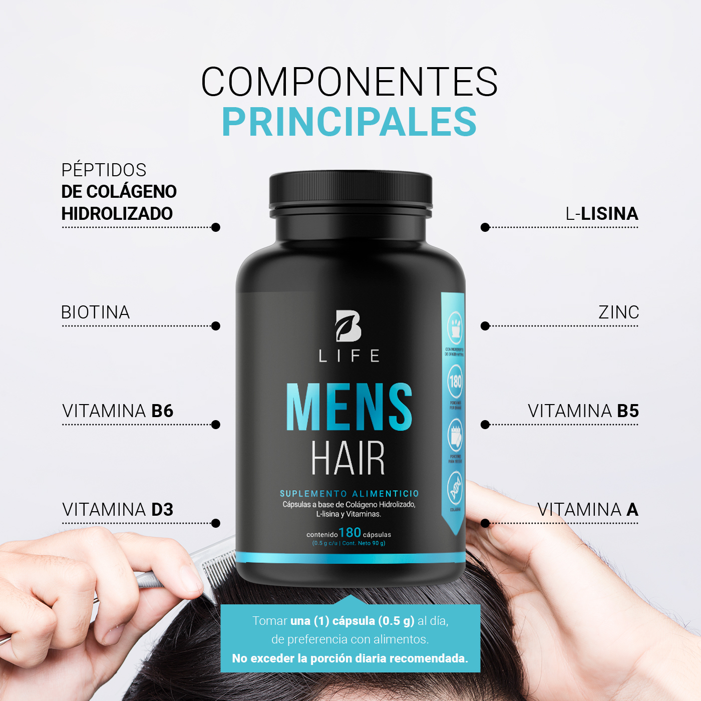Foto 4 | Mens Hair de 180 Cápsulas Ingredientes Naturales Mens Hair B Life