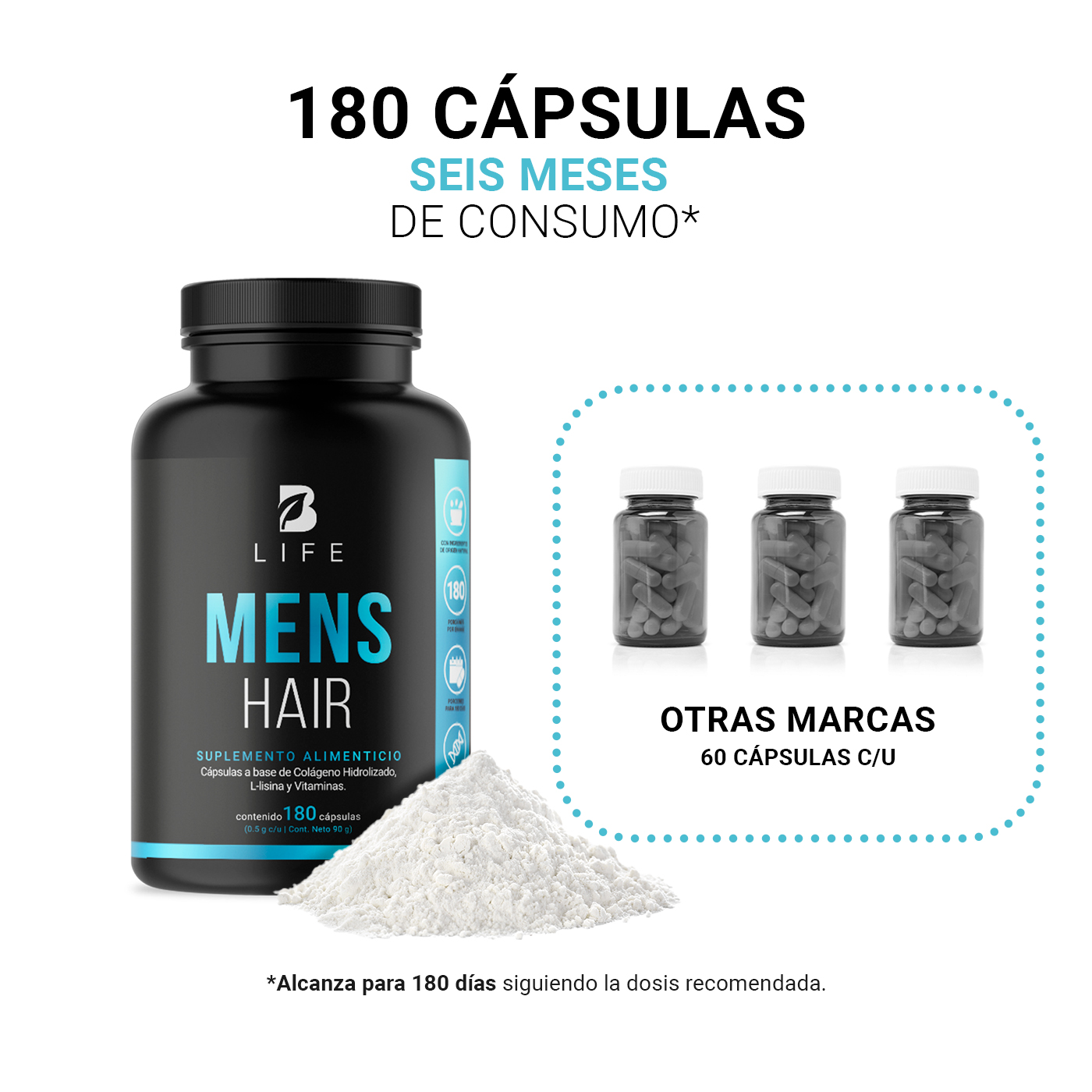 Foto 6 pulgar | Mens Hair de 180 Cápsulas Ingredientes Naturales Mens Hair B Life