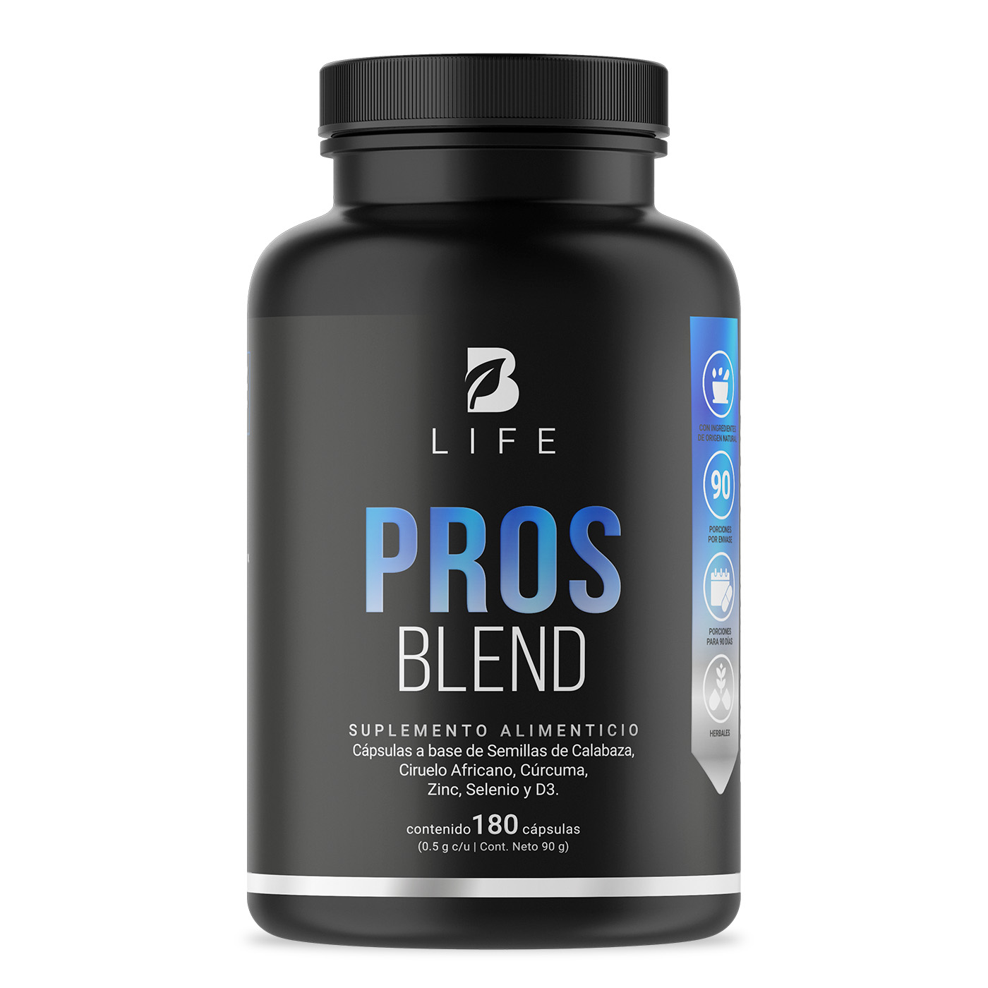 Pros Blend de 180 Cápsulas Ingredientes Naturales: Ciruelo Africano/ Cúrcuma/ Ortiga/ Calabaza Pros Blend B Life