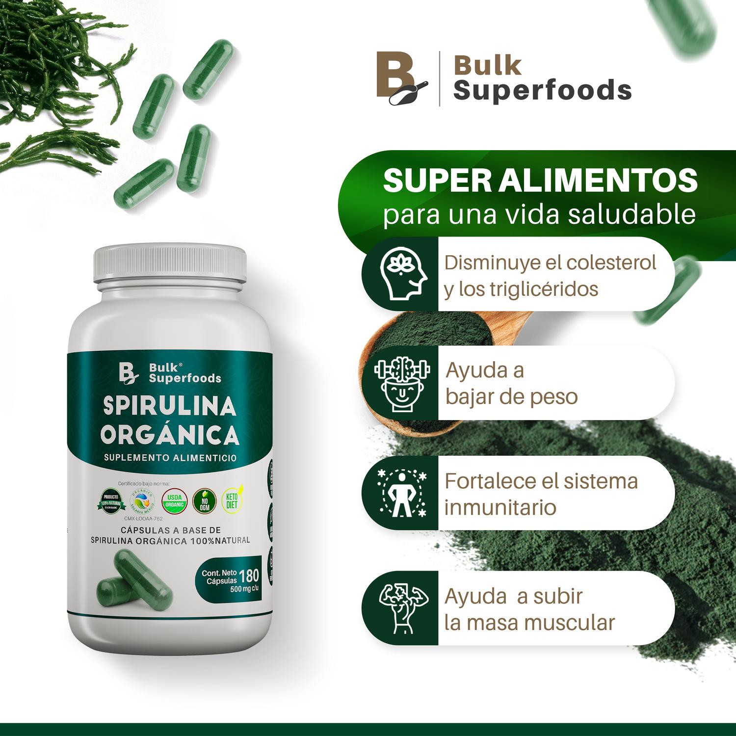 Foto 3 pulgar | Suplementos Alimenticios A Base De Espirulina Oganica 100% Natural 180 Cápsulas Con Propiedades Anti