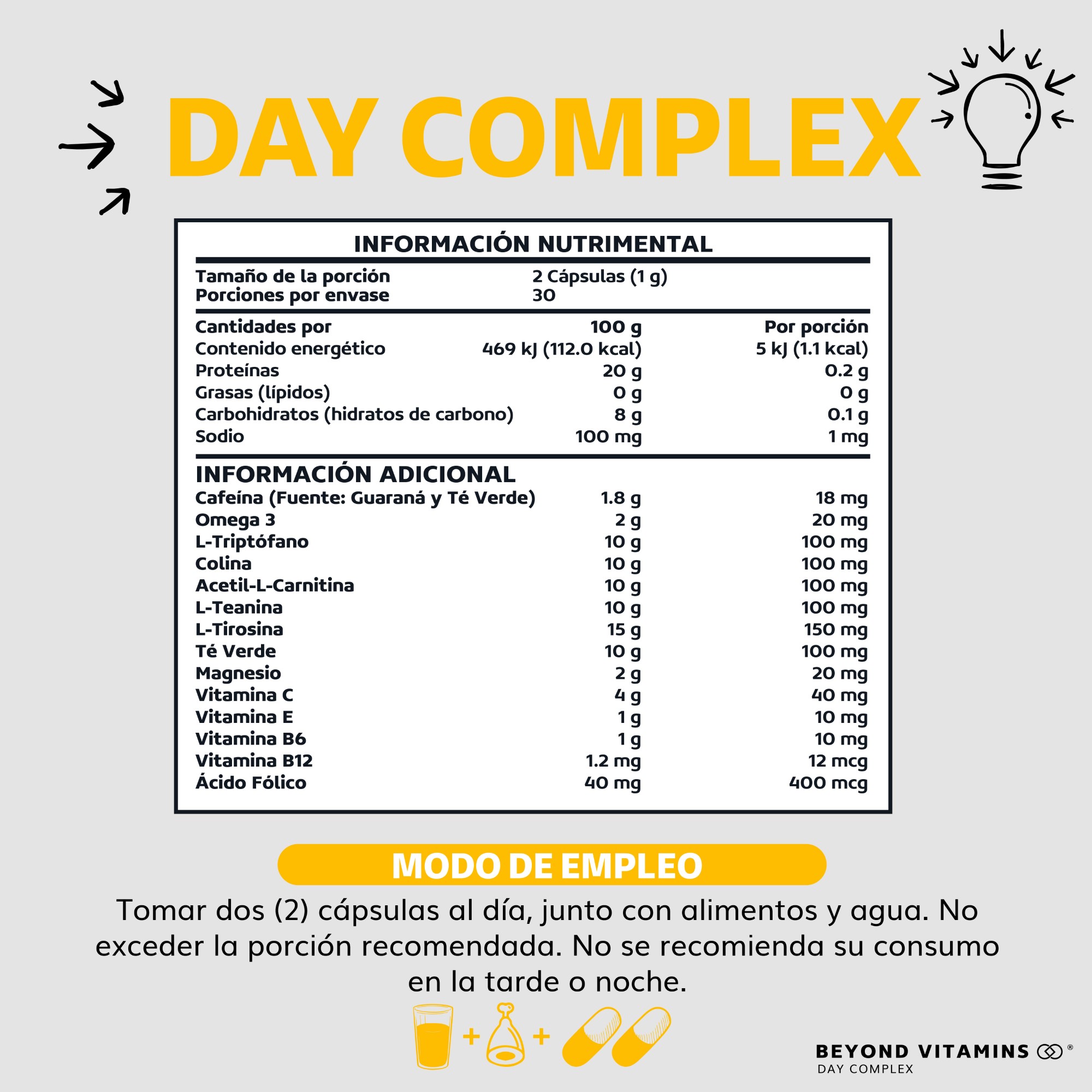 Foto 6 pulgar | Day Complex con Vitaminas Minerales y Aminoácidos Suplemento Alimenticio con 60 Cápsulas