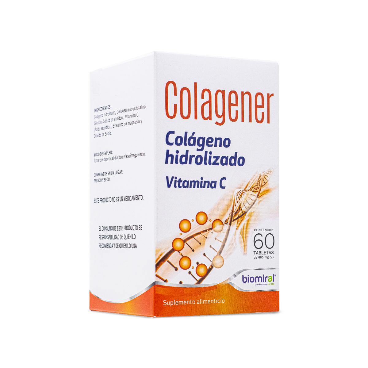 Foto 3 pulgar | Colágeno Hidrolizado Vitamina C Biomiral Colagener 60 Tabletas