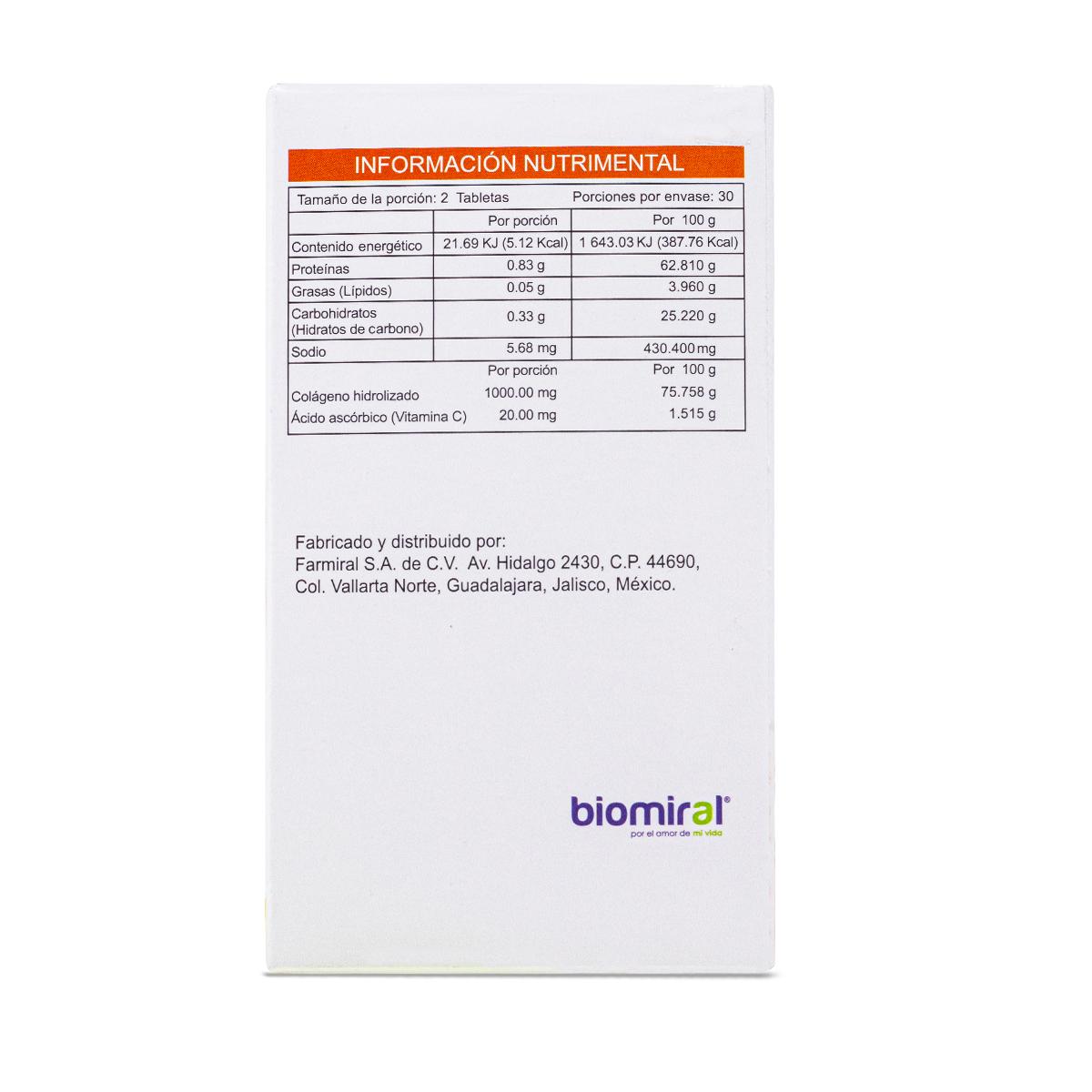 Foto 4 pulgar | Colágeno Hidrolizado Vitamina C Biomiral Colagener 60 Tabletas