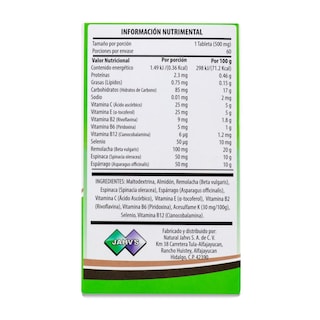 Foto 3 | Vitaminas a Base de Plantas con 60 Tabletas 500 mg Natural Jahvs