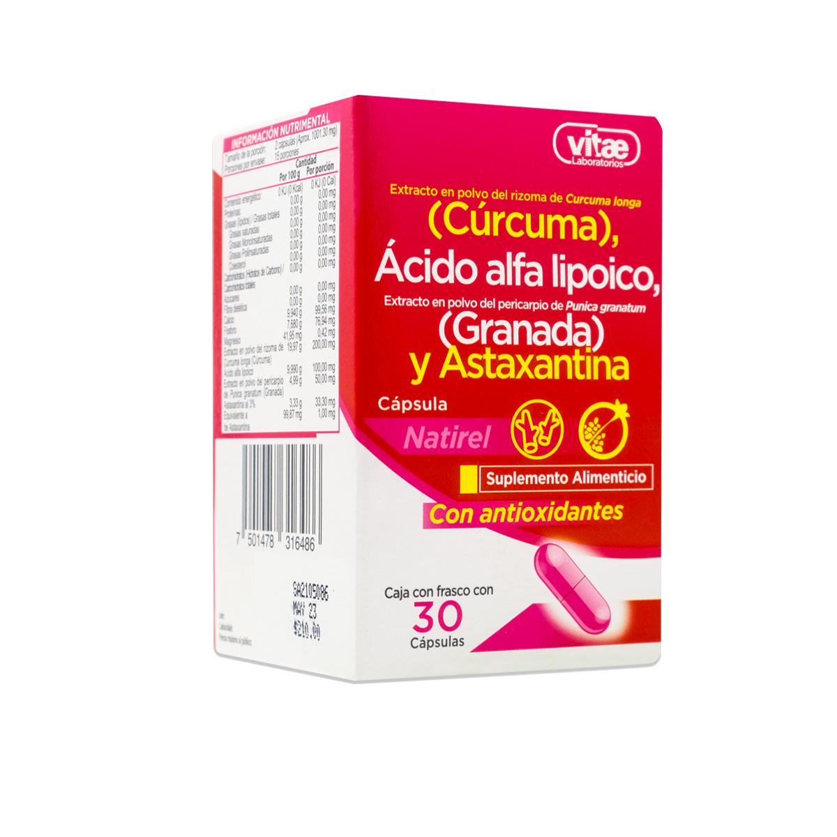 Foto 3 pulgar | Cúrcuma/Acido Alfa Lipoico/Astaxantina Vitae con 30 Capsulas