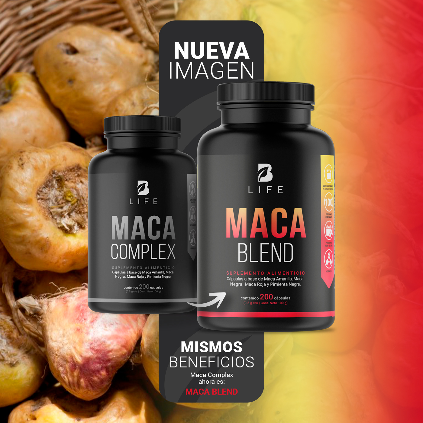 Foto 4 pulgar | Complejo de Maca 200 Cápsulas Ingredientes Naturales Maca Amarilla Negra y Roja Maca Blend B Life