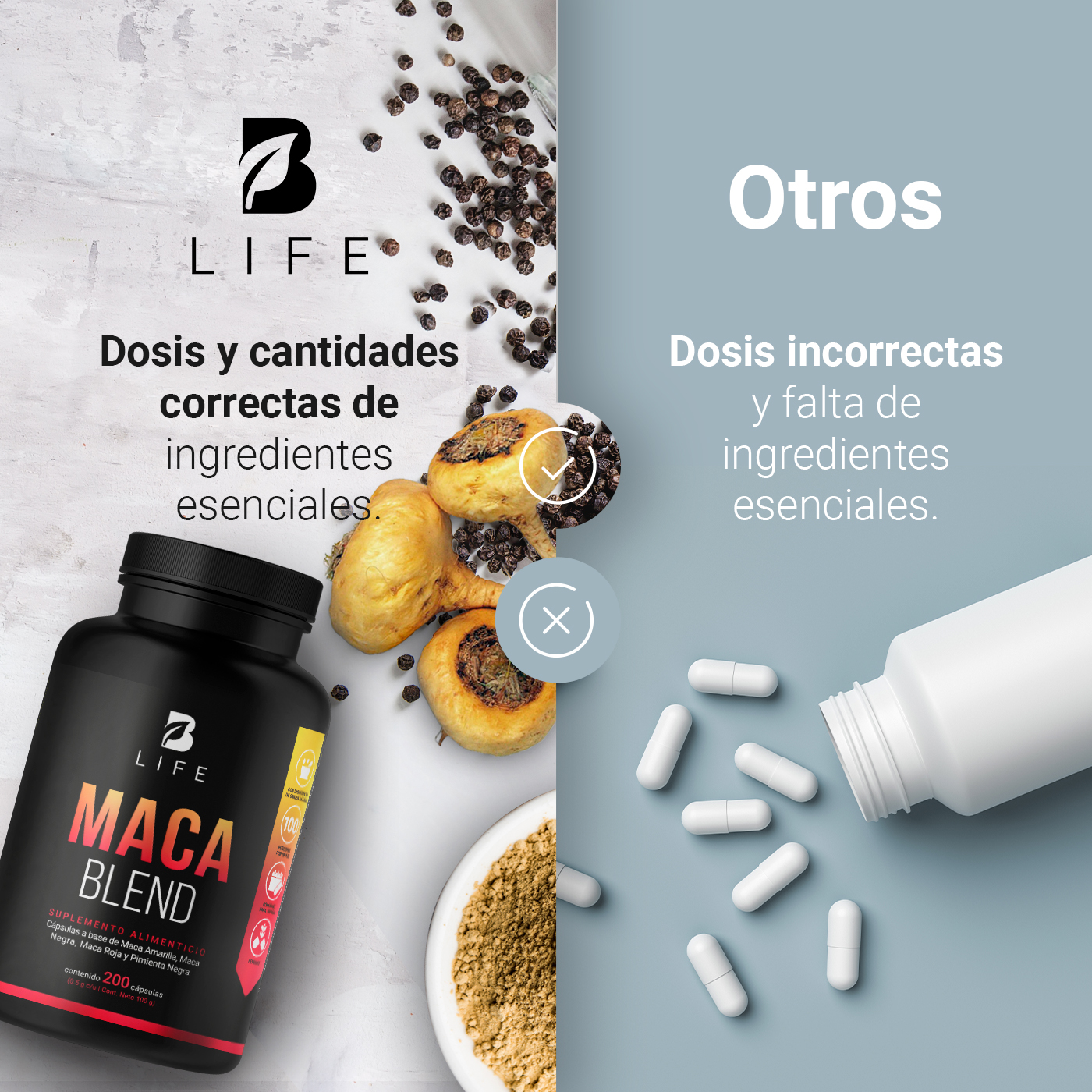Foto 7 pulgar | Complejo de Maca 200 Cápsulas Ingredientes Naturales Maca Amarilla Negra y Roja Maca Blend B Life