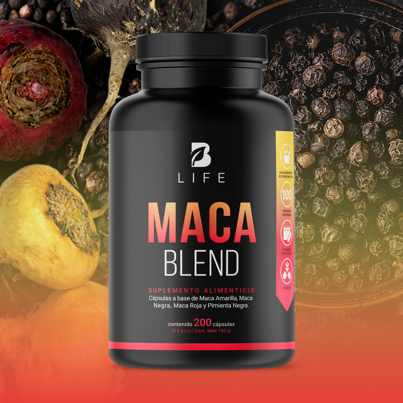 Foto 9 pulgar | Complejo de Maca 200 Cápsulas Ingredientes Naturales Maca Amarilla Negra y Roja Maca Blend B Life