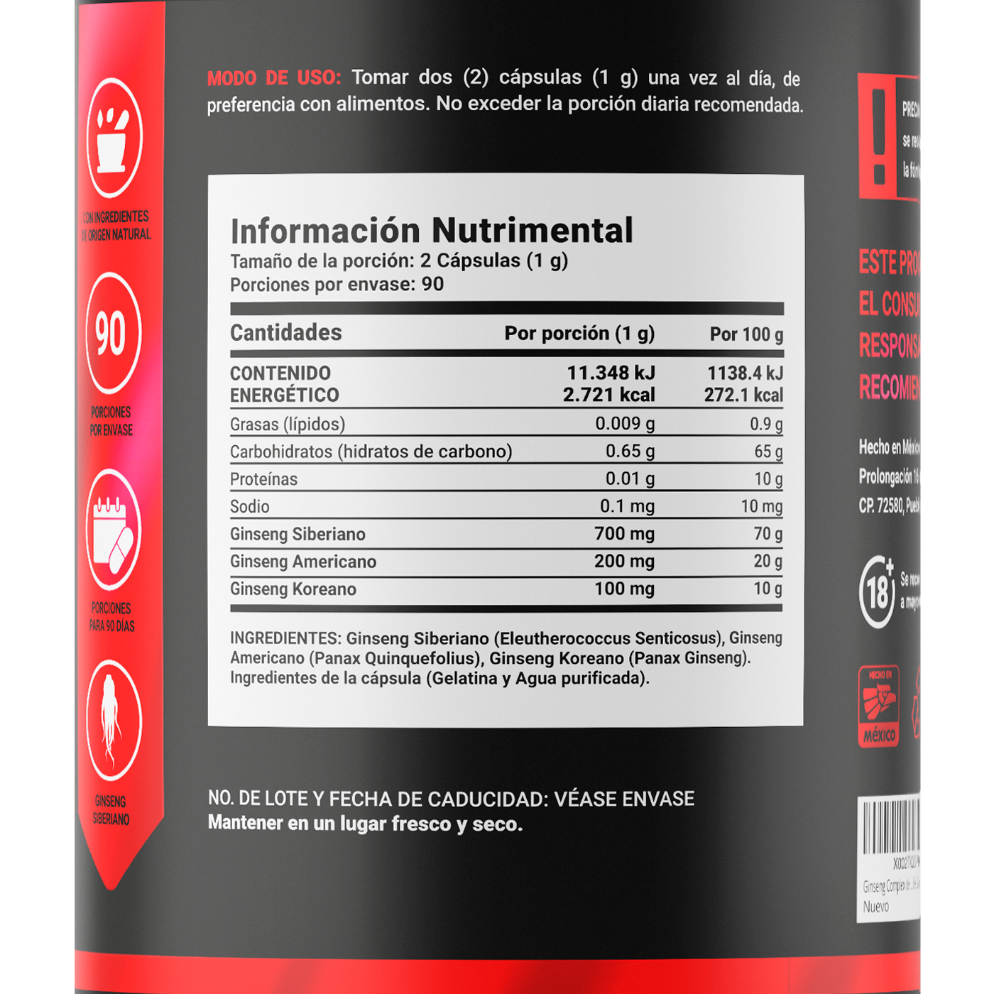 Foto 3 pulgar | Ginseng Complex de 180 Cápsulas de 1000 mg por porción Ingredientes naturales: 3 tipos de Ginseng Ginseng Complex B Li