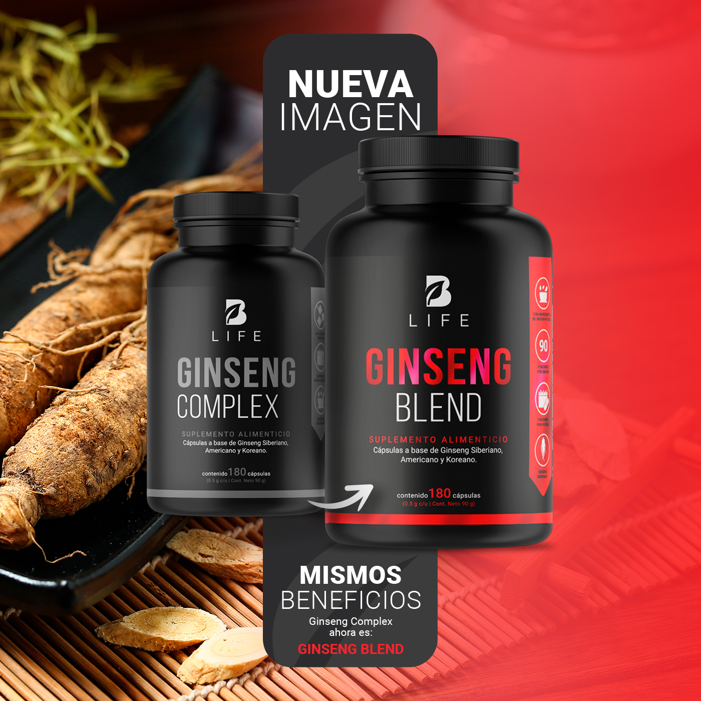 Foto 4 pulgar | Ginseng Complex de 180 Cápsulas de 1000 mg por porción Ingredientes naturales: 3 tipos de Ginseng Ginseng Complex B Li