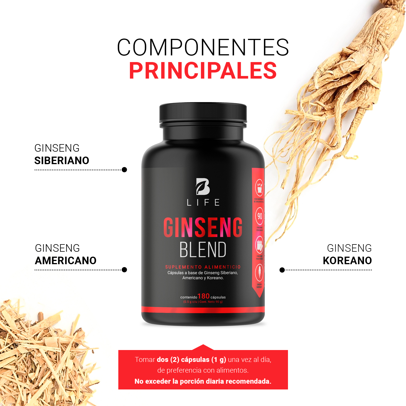 Foto 4 | Ginseng Complex de 180 Cápsulas de 1000 mg por porción Ingredientes naturales: 3 tipos de Ginseng Ginseng Complex B Li