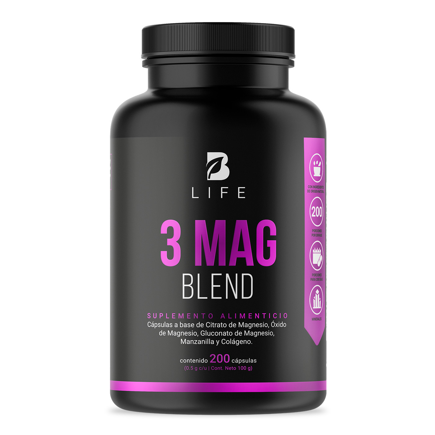 Mezcla de Magnesios 200 Cápsulas Citrato Oxido Gluconato B Life