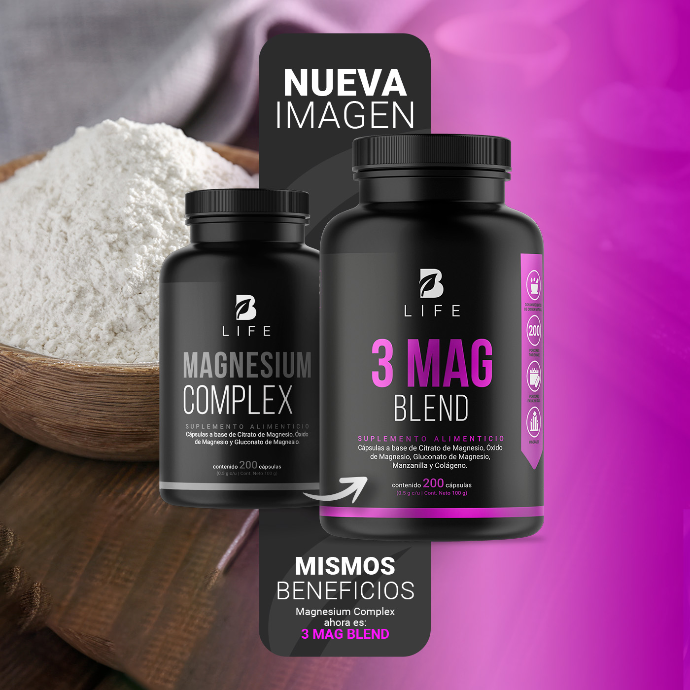 Foto 4 pulgar | Mezcla de Magnesios 200 Cápsulas Citrato Oxido Gluconato B Life