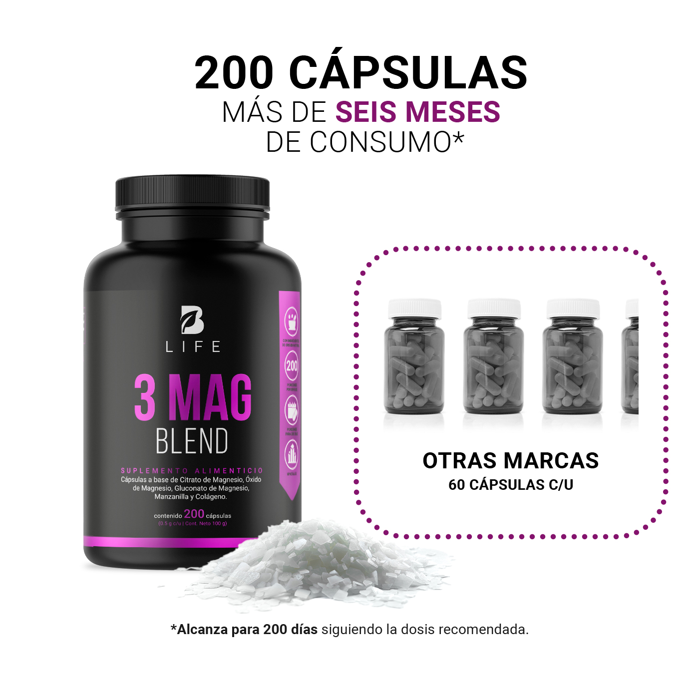 Foto 6 pulgar | Mezcla de Magnesios 200 Cápsulas Citrato Oxido Gluconato B Life