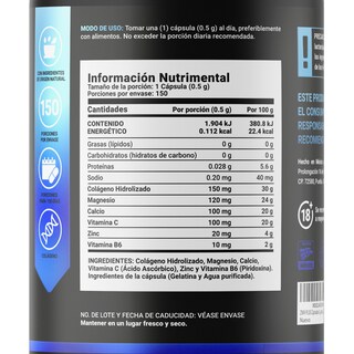 Foto 2 | Mezcla de Zinc/ Magnesio/ Vitamina C/ Colágeno Hidrolizado/ Vitamina B6 150 Cápsulas Ingredientes Naturales ZMA Bl