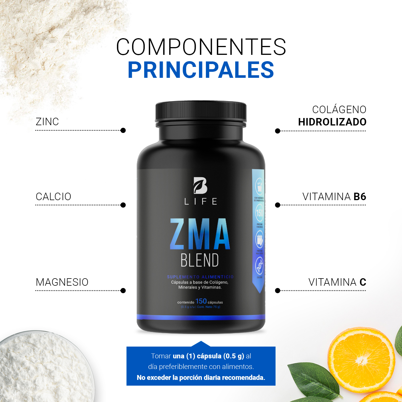 Foto 5 pulgar | Mezcla de Zinc/ Magnesio/ Vitamina C/ Colágeno Hidrolizado/ Vitamina B6 150 Cápsulas Ingredientes Naturales ZMA Bl
