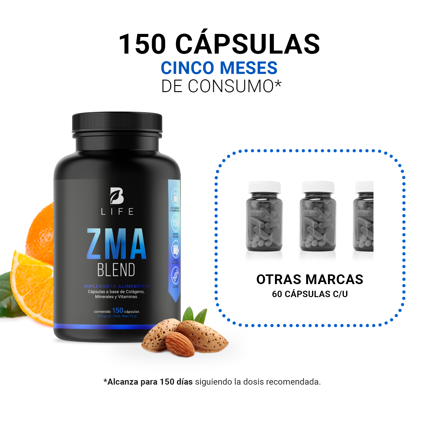 Foto 6 pulgar | Mezcla de Zinc/ Magnesio/ Vitamina C/ Colágeno Hidrolizado/ Vitamina B6 150 Cápsulas Ingredientes Naturales ZMA Bl