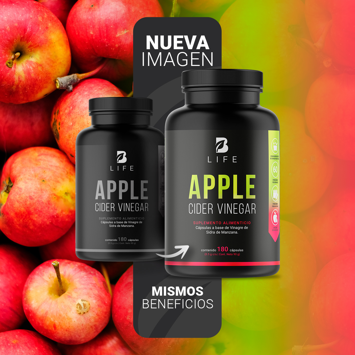 Foto 4 pulgar | Vinagre de Sidra de Manzana de 180 Cápsulas 500 mg Ingredientes Naturales Apple Cider Vinegar B Life