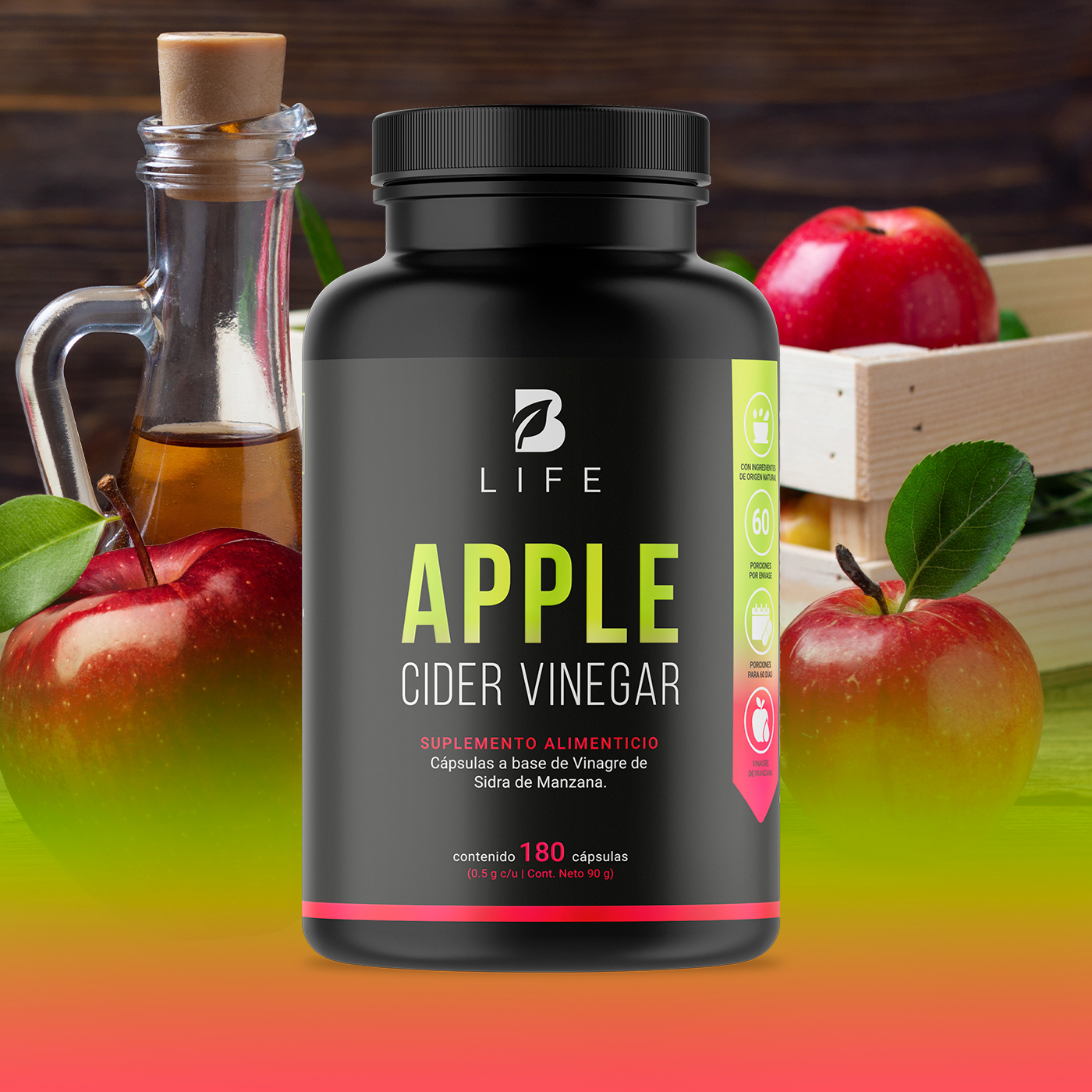 Foto 9 pulgar | Vinagre de Sidra de Manzana de 180 Cápsulas 500 mg Ingredientes Naturales Apple Cider Vinegar B Life