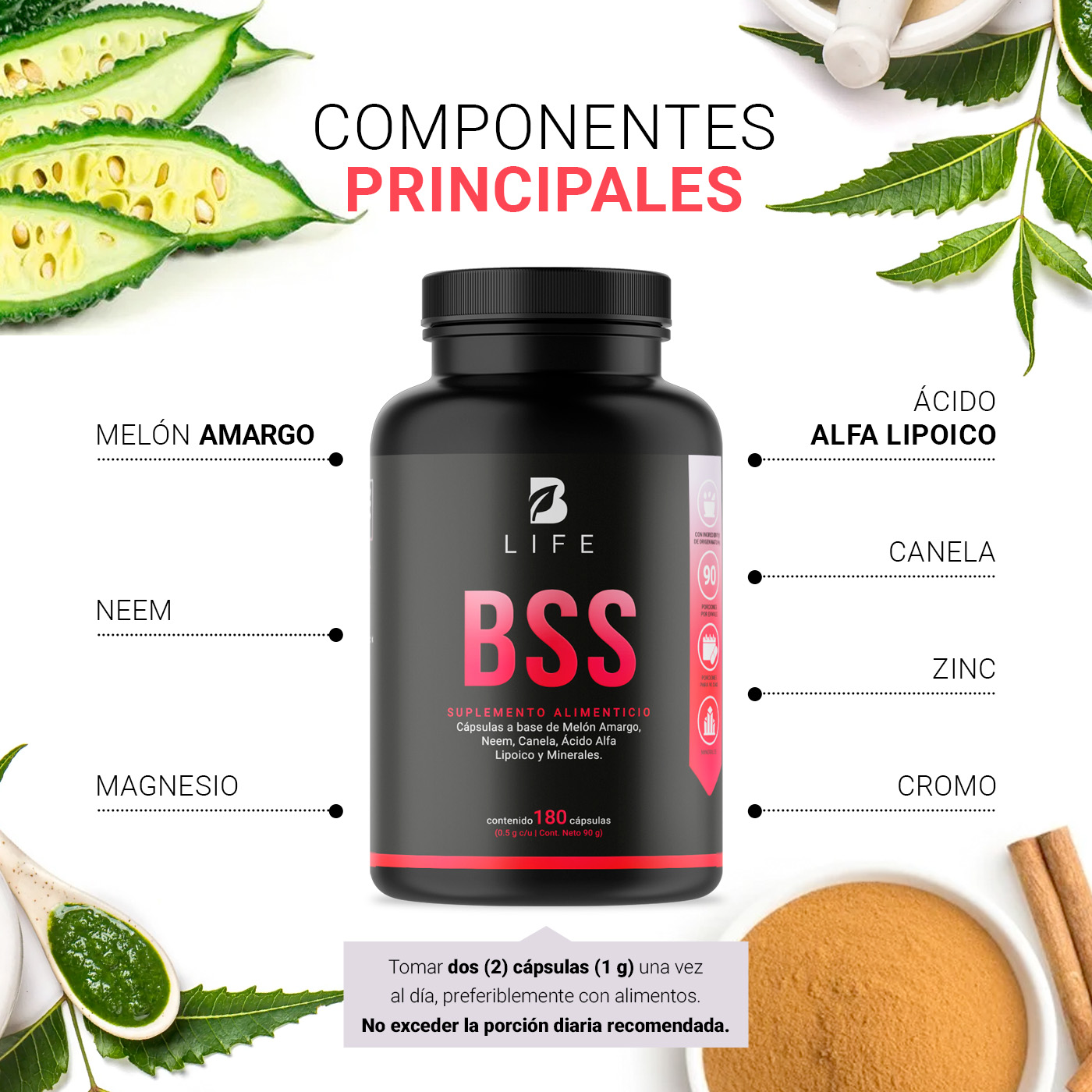 Foto 5 pulgar | BSS Blend Mezcla de Melón Amargo Ácido Alfa Lipoico 180 Cápsulas