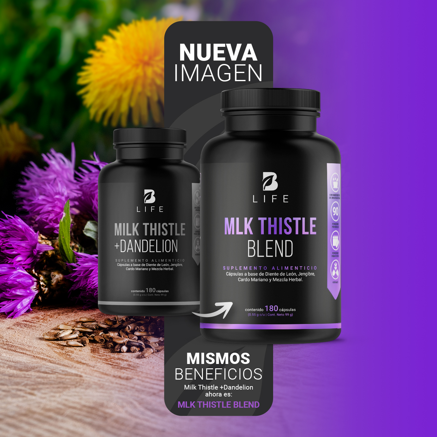 Foto 3 | Suplemento B Life Milk Thistle con Dandelion 180 Cápsulas