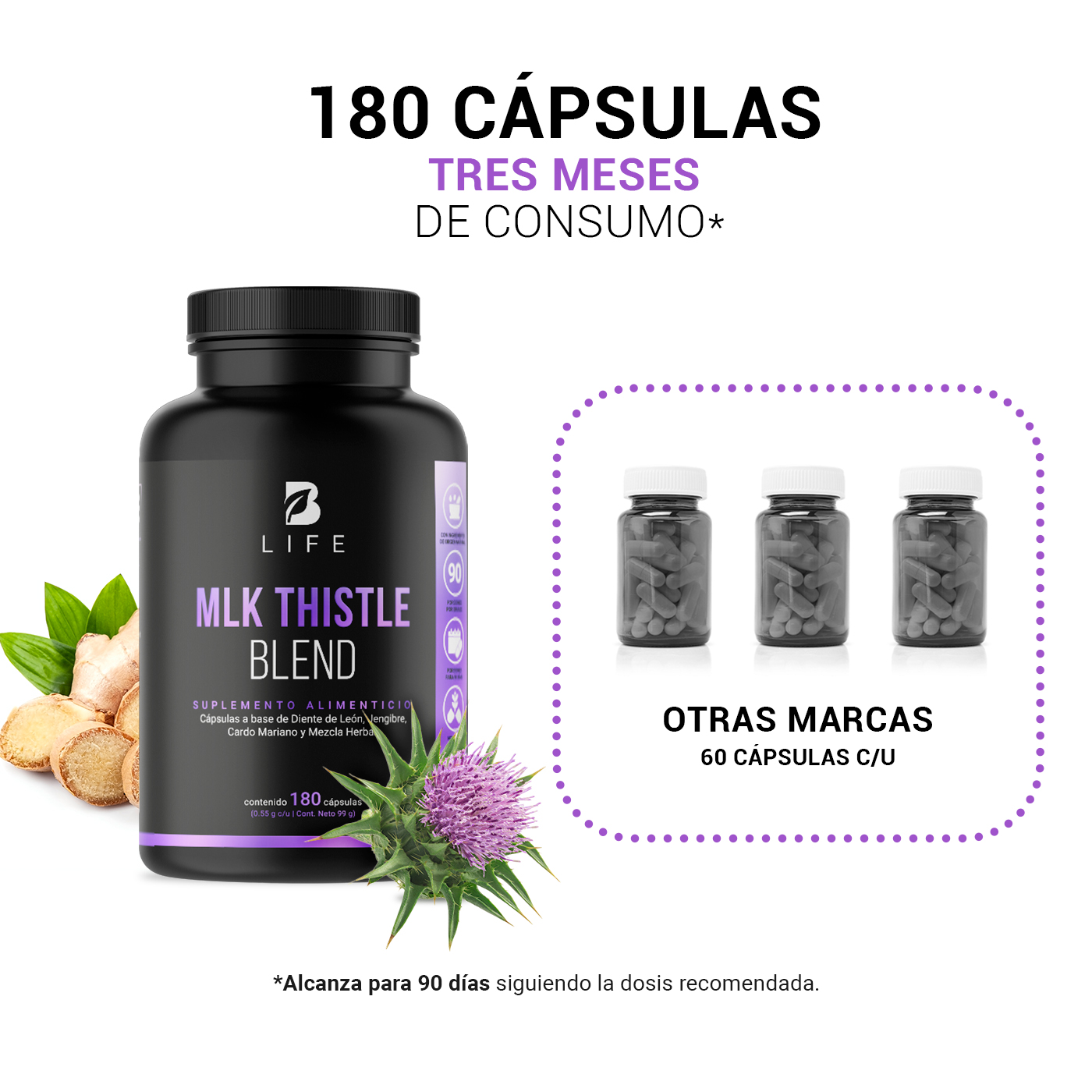 Foto 6 pulgar | Suplemento B Life Milk Thistle con Dandelion 180 Cápsulas