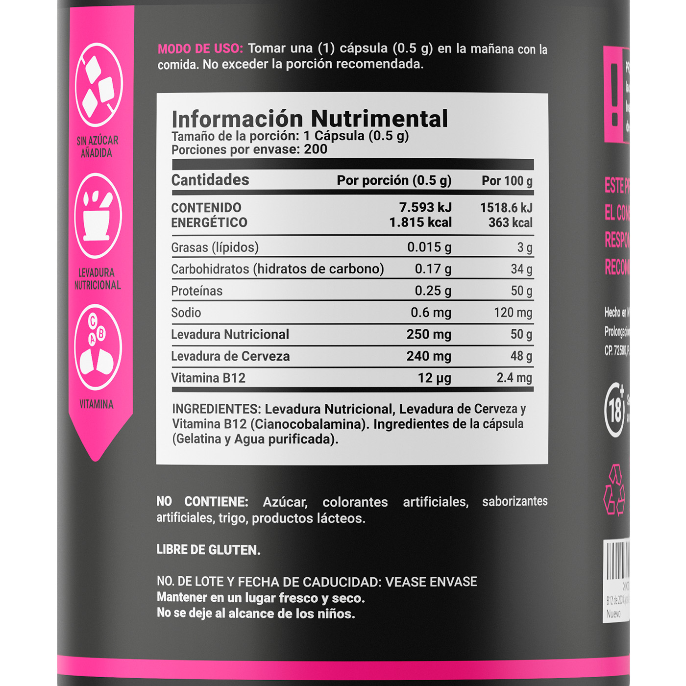 Foto 3 pulgar | Suplemento Alimenticio B Life Levadura de Cerveza B12 200 Cápsulas