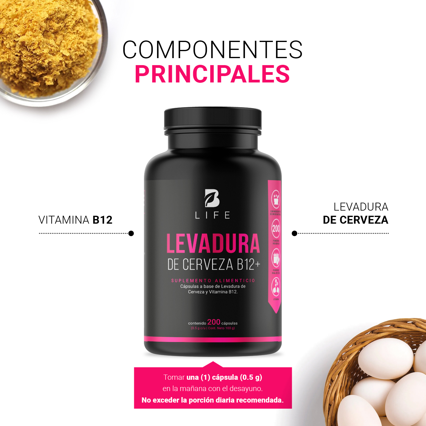 Foto 5 pulgar | Suplemento Alimenticio B Life Levadura de Cerveza B12 200 Cápsulas