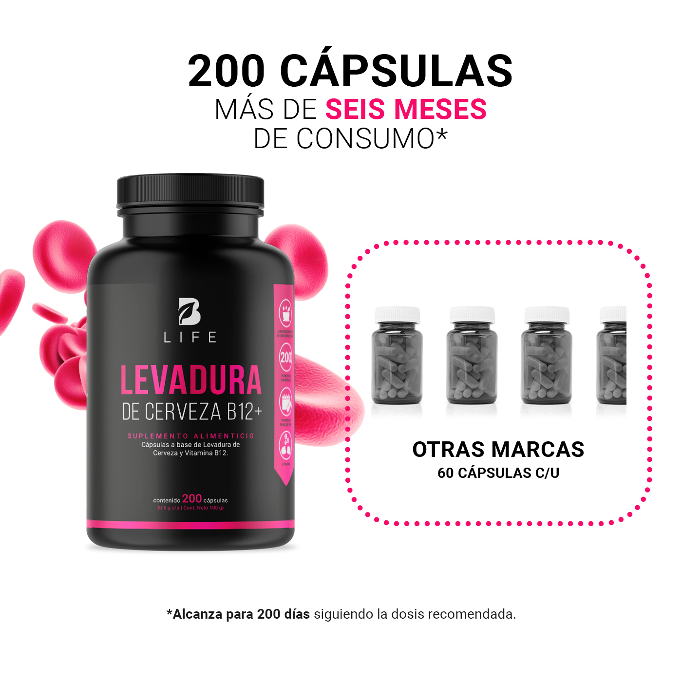 Foto 5 | Suplemento Alimenticio B Life Levadura de Cerveza B12 200 Cápsulas