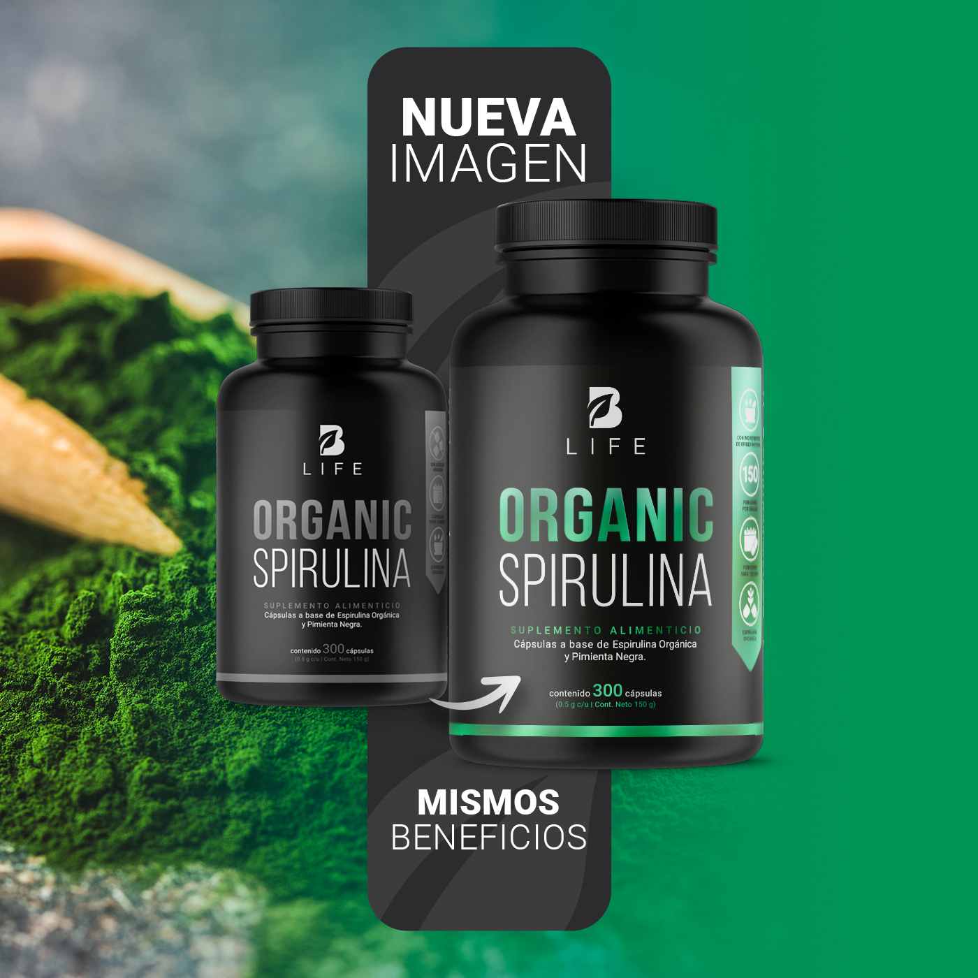 Foto 4 pulgar | Espirulina Orgánica de 300 Cápsulas 500 mg Ingredientes Naturales Alga Espirulina Organic Spirulina B Life