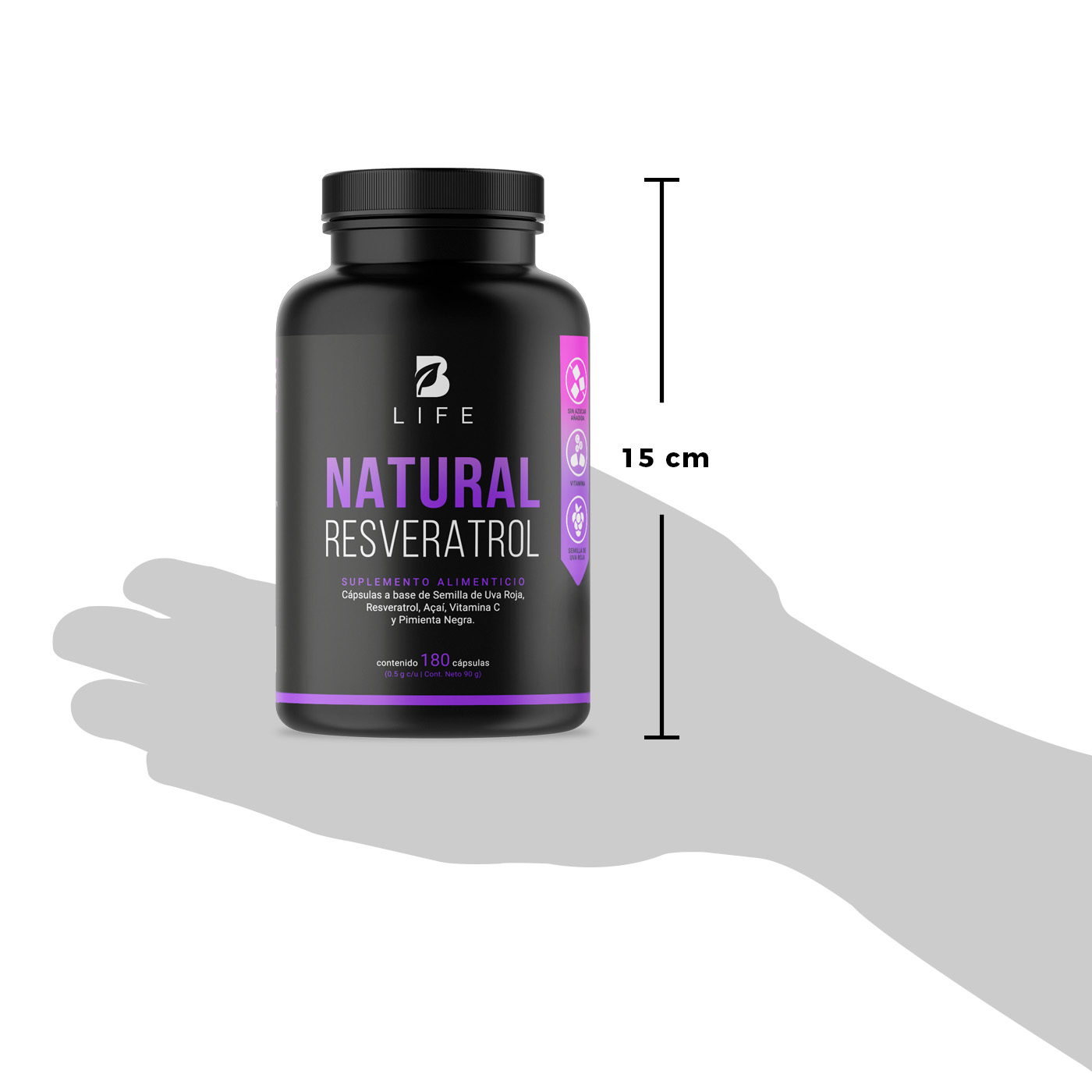 Foto 4 pulgar | Resveratrol con Pimienta Negra/ Uva Roja/ Acai/ Vitamina C de 500 mg 180 Cápsulas Resveratrol B Life