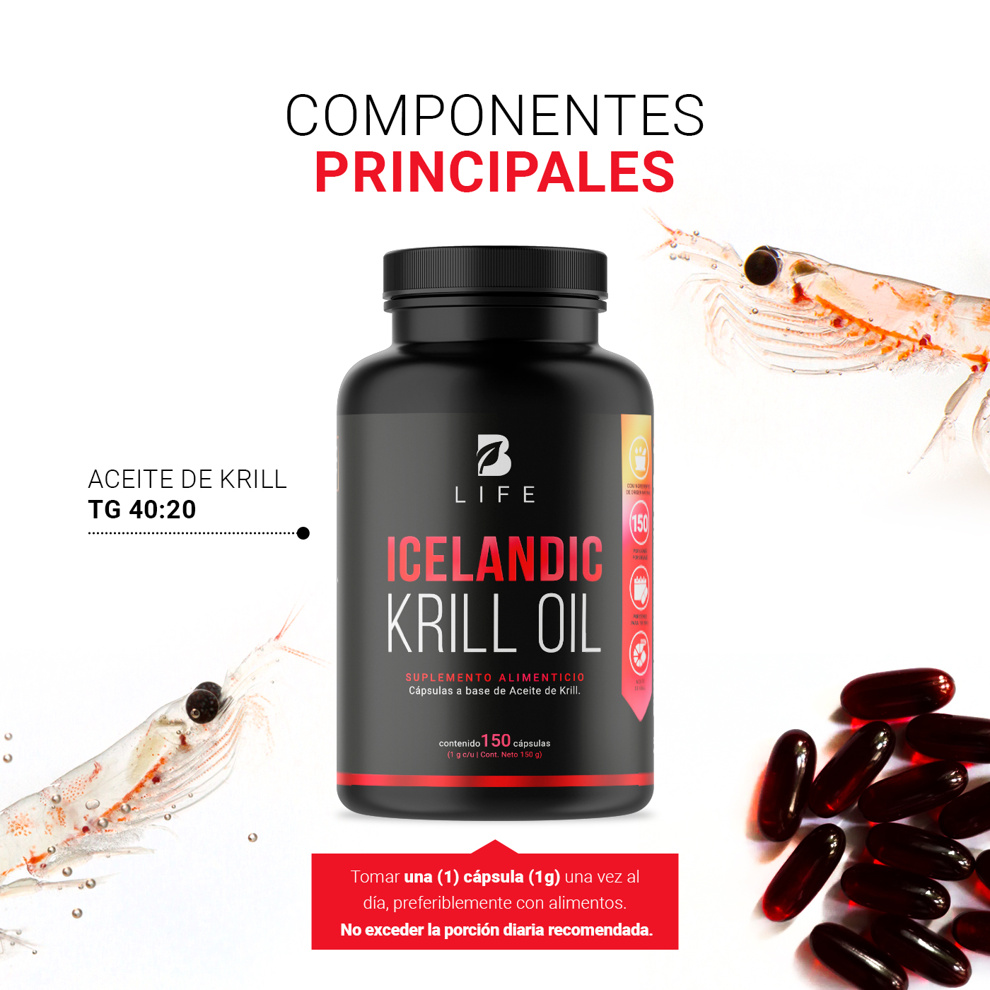 Foto 5 pulgar | Suplemento Alimenticio B Life Icelandic Krill Oil 150 Cápsulas
